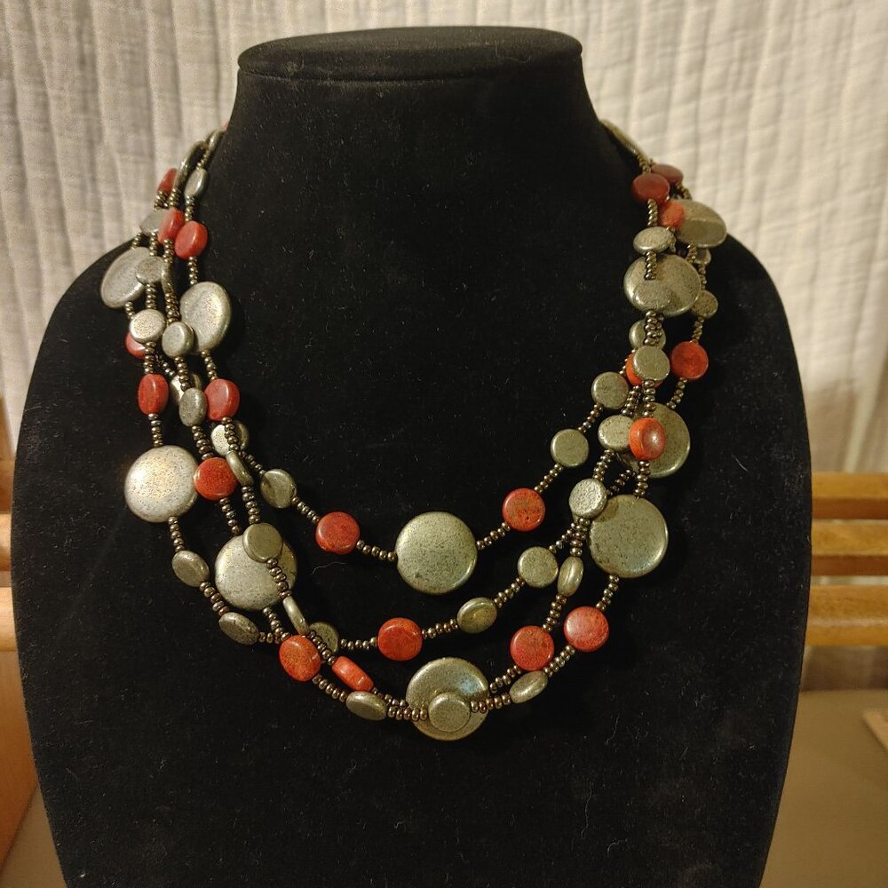 Sterling Silver Natural Stone Necklace Red Jasper or Coral stamped 925 - Picture 3 of 13